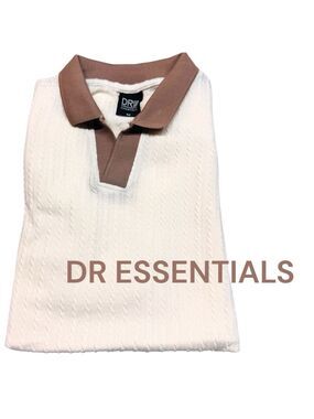 Men's DR ESSENTIALS Cream Brown Textured Polo Shirt M